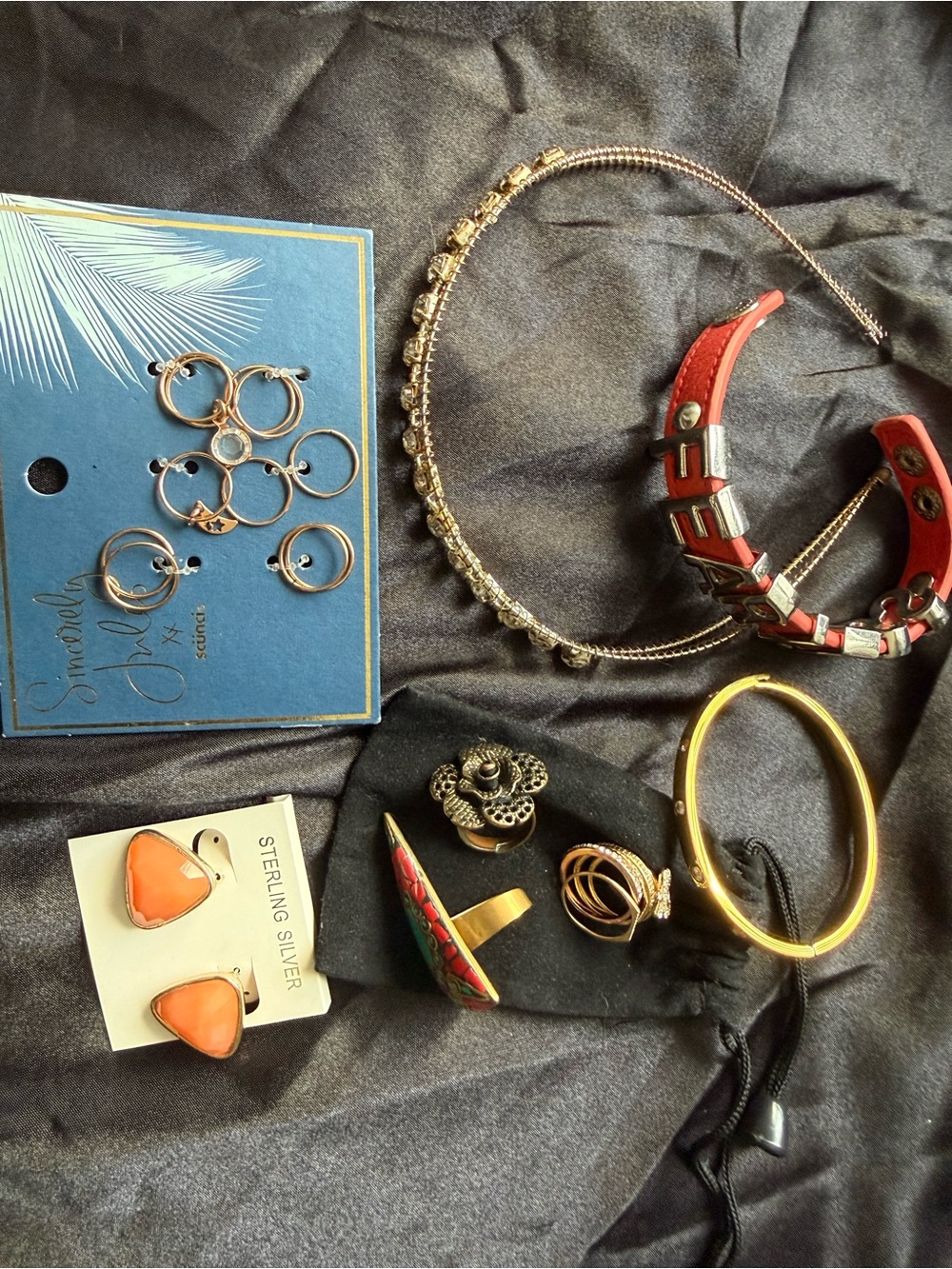 Mixed Gold colored jewelry bundle rings earrings and bracelet